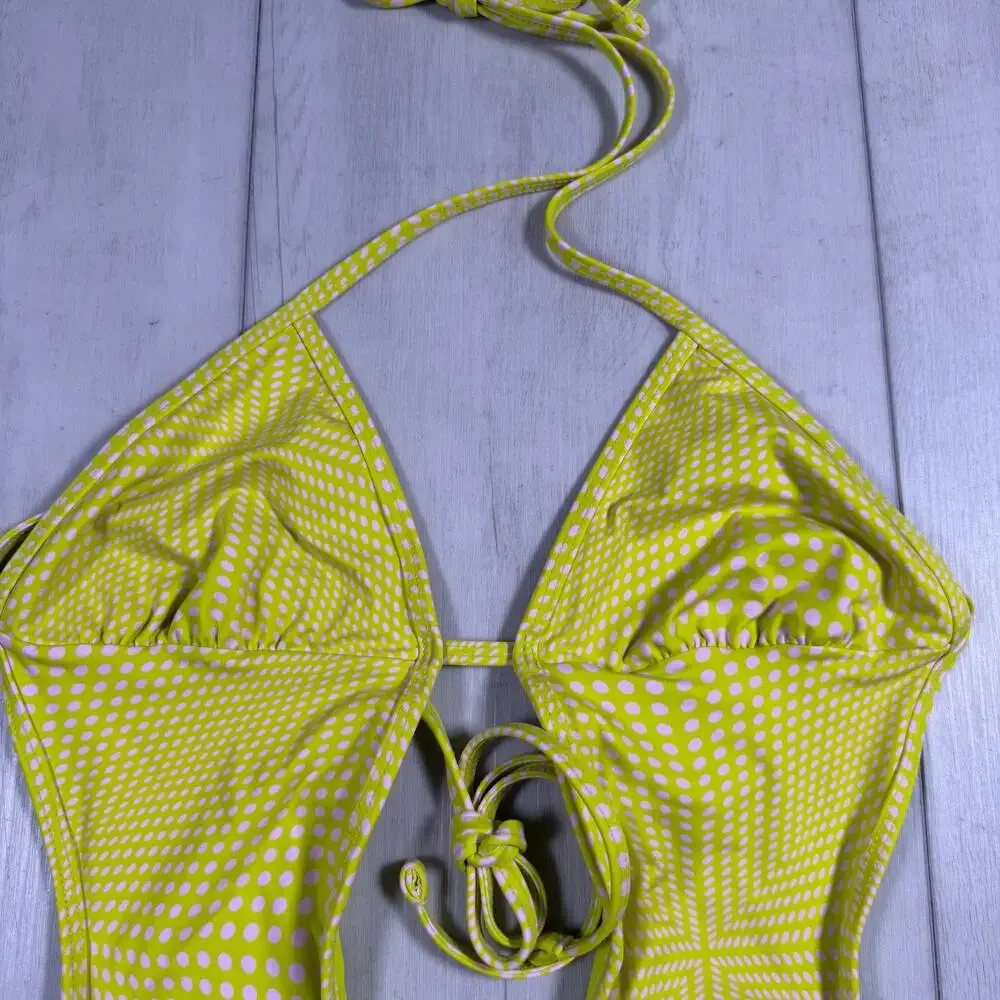 Frankie’s Bikinis Amanda One Piece Swimsuit Yellow Pink Dotted Small
